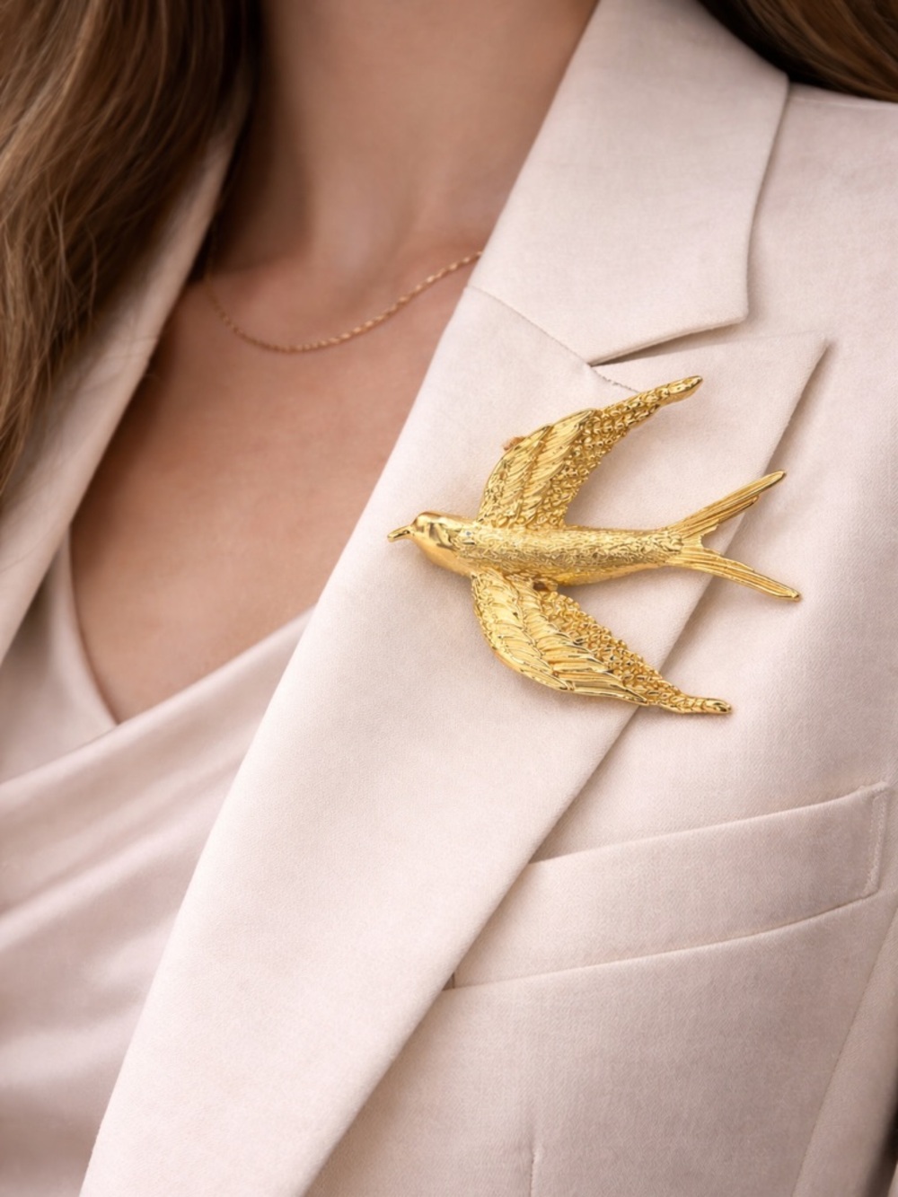 Golden Swallow Bird Brooch